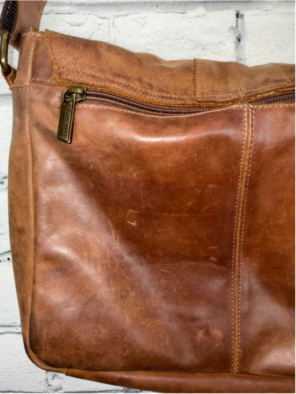 Women's Vera Pelle Leaf Bags Brown Leather Crossbody Messenger Bag Purse 11x10x3 - Picture 9 of 16